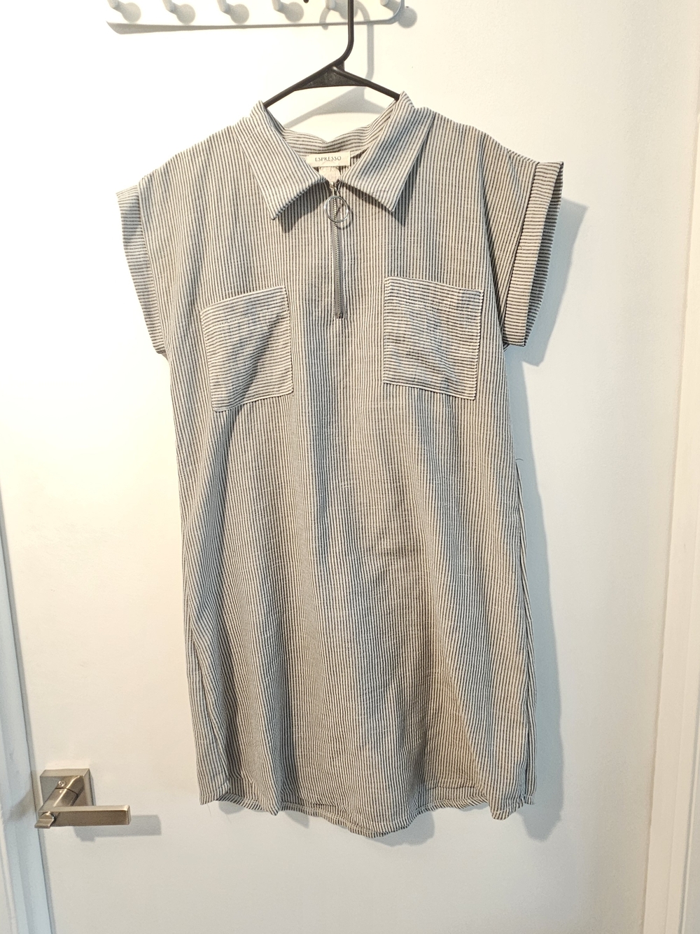 Espresso Navy and White Striped Polo Zip Dress